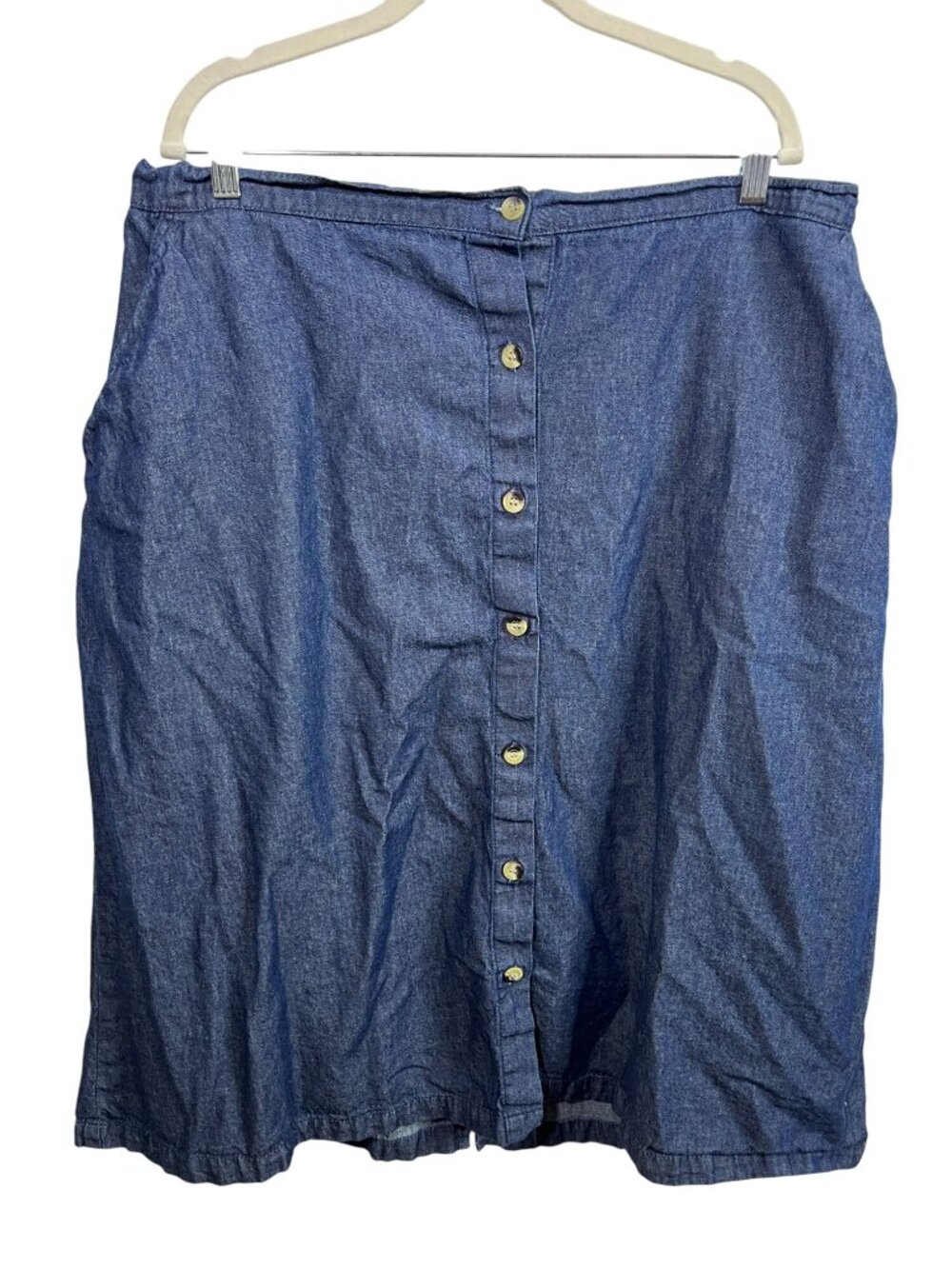 Argee Womens Plus Size 1X Chambray Midi Skirt Button Front A Line